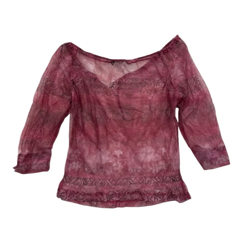 Vintage Aqua Blues 90s Sheer Burgundy Blouse Womens Large - Picture 5 of 5